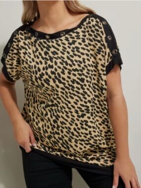 Yours clothing Leopard Print Grommet Shoulder Top - Black & Tan, size 16